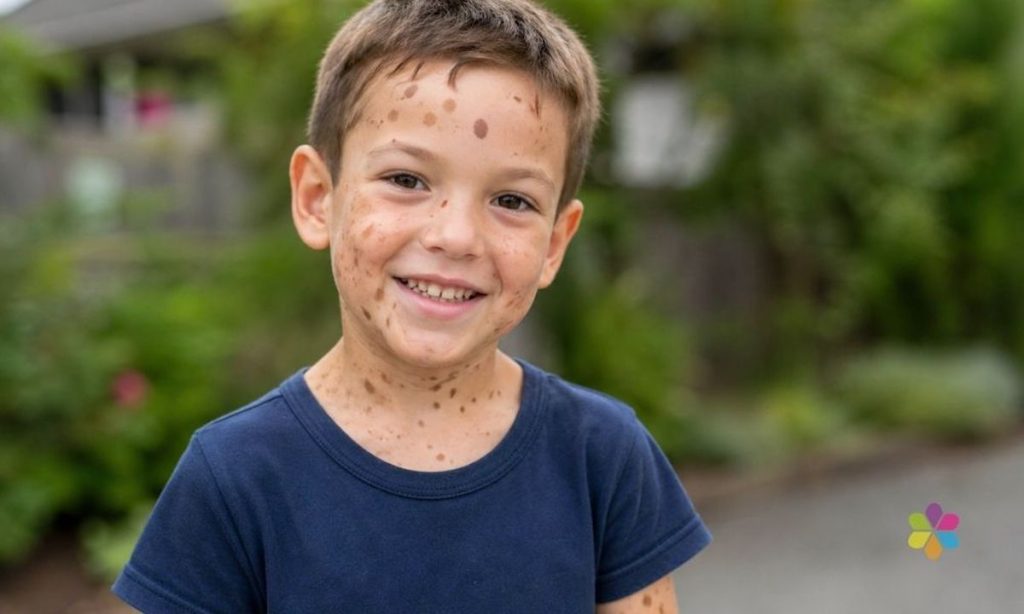 smilingboywithnurofibromatosiscafe-au-laitspotsonface