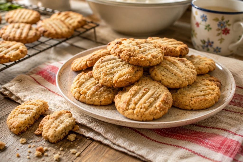 Plate of homemade macadamia nut biscuits inspired by the Nursing Mothers Association of Australia cookbook
