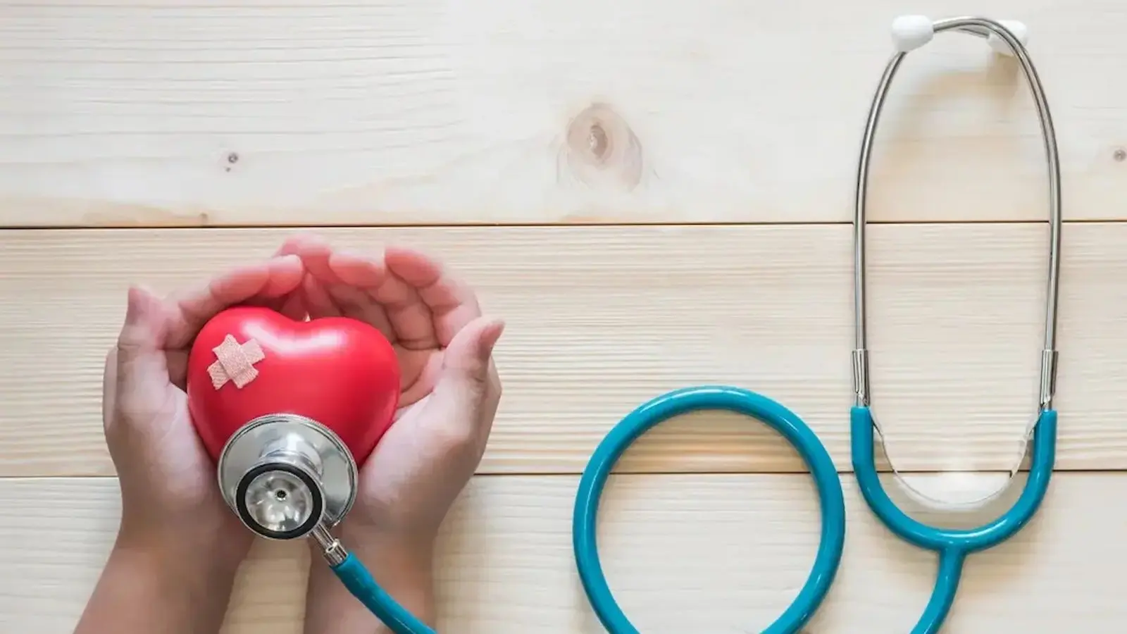 hands hold heart with stethoscope